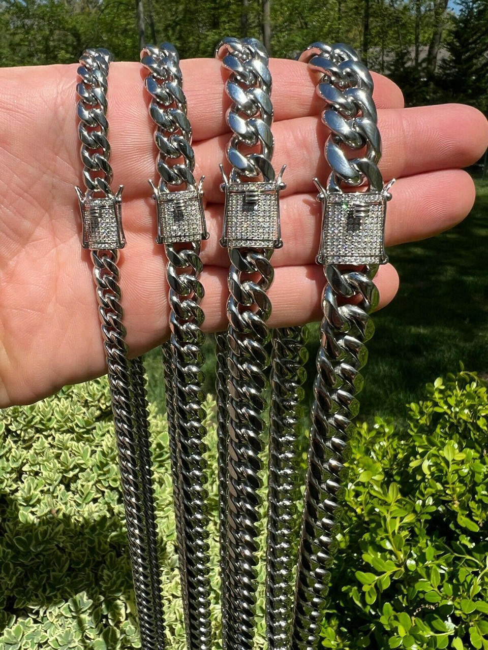 Miami Cuban Link Chain Necklace W. CZ Clasp - Stainless Steel W. 925 Silver Clasp - 16"-30" - 8mm-14mm