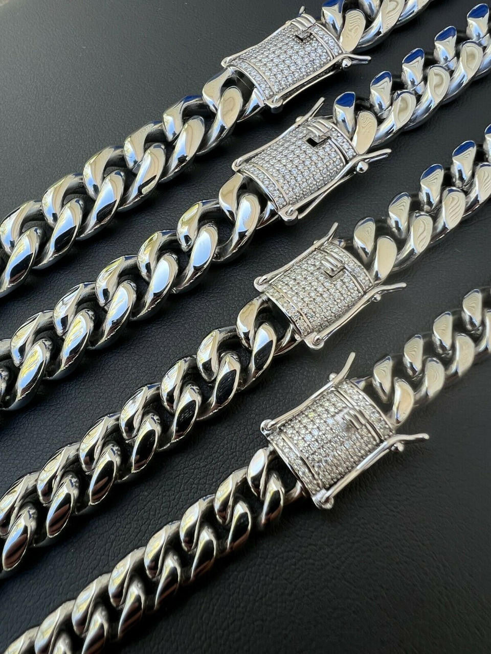 Miami Cuban Link Chain Necklace W. CZ Clasp - Stainless Steel W. 925 Silver Clasp - 16"-30" - 8mm-14mm