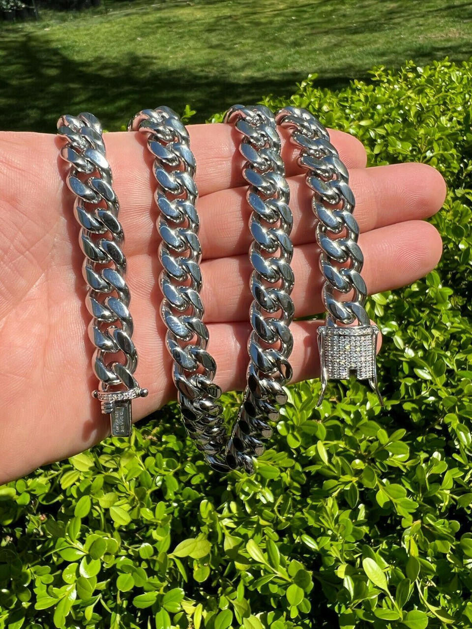 Miami Cuban Link Chain Necklace W. CZ Clasp - Stainless Steel W. 925 Silver Clasp - 16"-30" - 8mm-14mm
