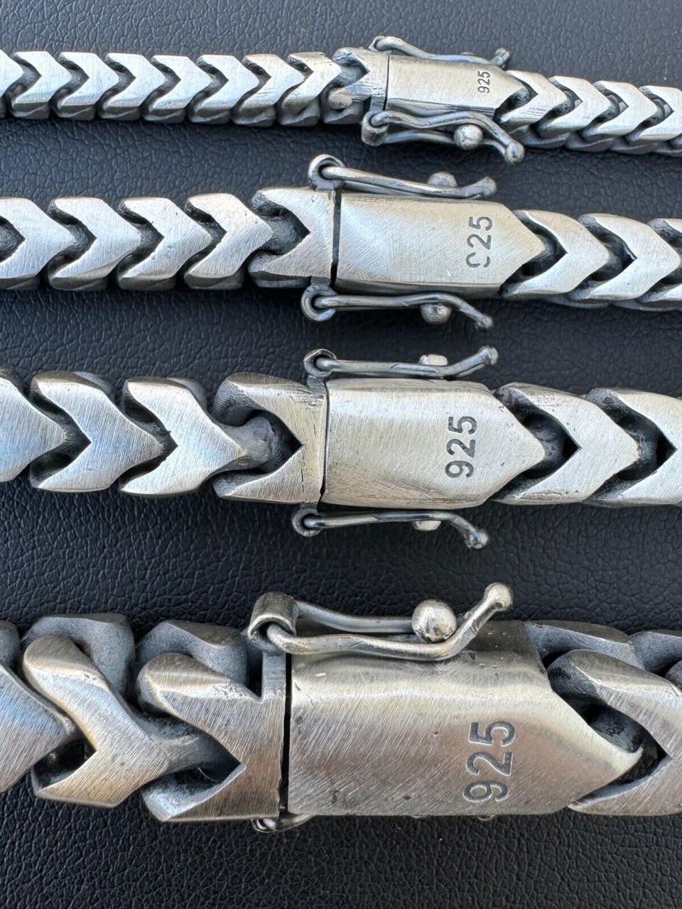 Modern Franco Link Bracelet W. Box Lock - 925 Sterling Silver Oxidized Gunmetal - 7"-9" - 4mm-10mm