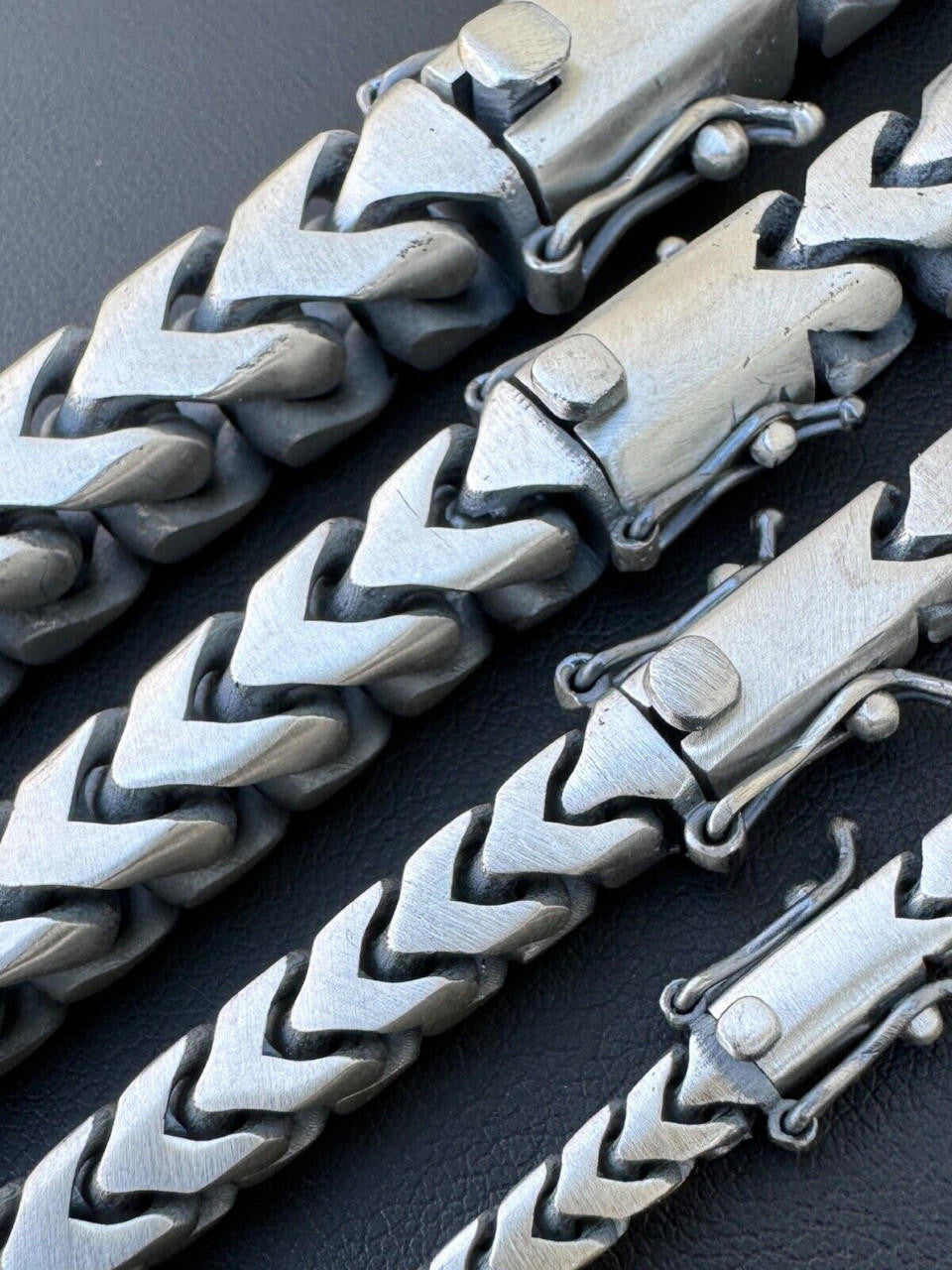 Modern Franco Link Bracelet W. Box Lock - 925 Sterling Silver Oxidized Gunmetal - 7"-9" - 4mm-10mm