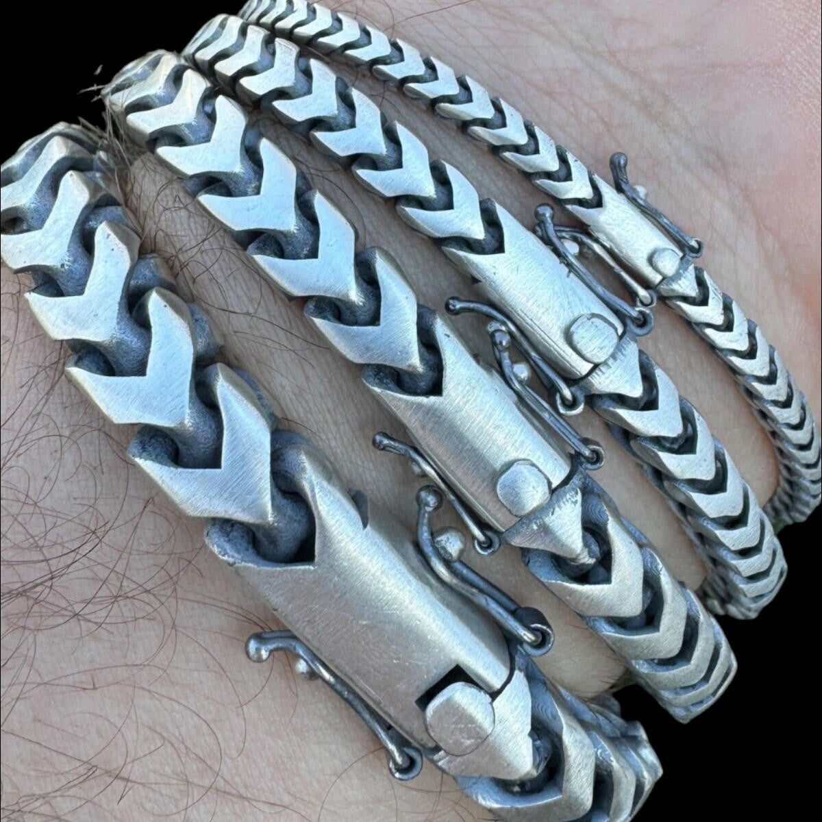 Modern Franco Link Bracelet W. Box Lock - 925 Sterling Silver Oxidized Gunmetal - 7"-9" - 4mm-10mm