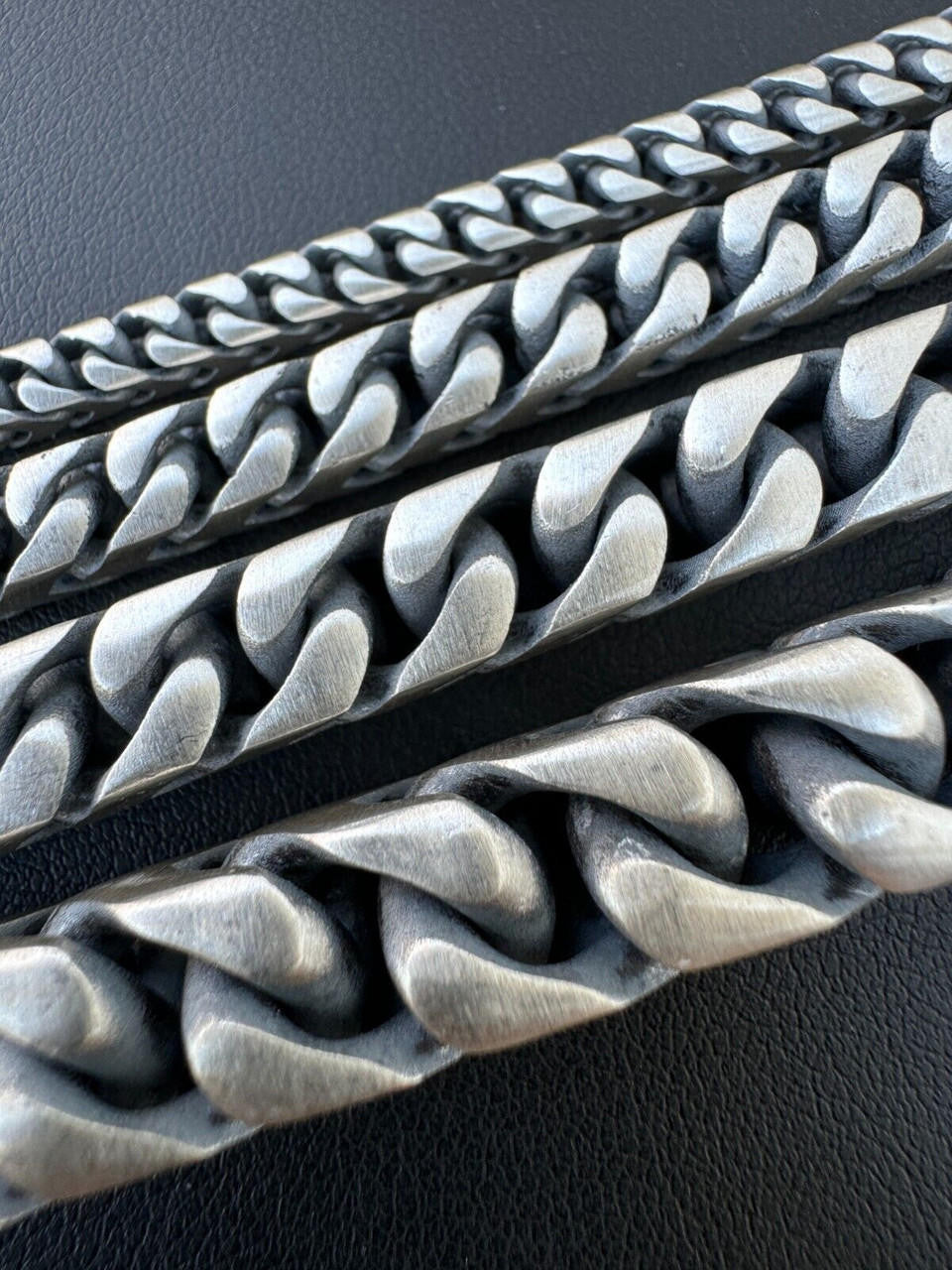 Modern Franco Link Bracelet W. Box Lock - 925 Sterling Silver Oxidized Gunmetal - 7"-9" - 4mm-10mm
