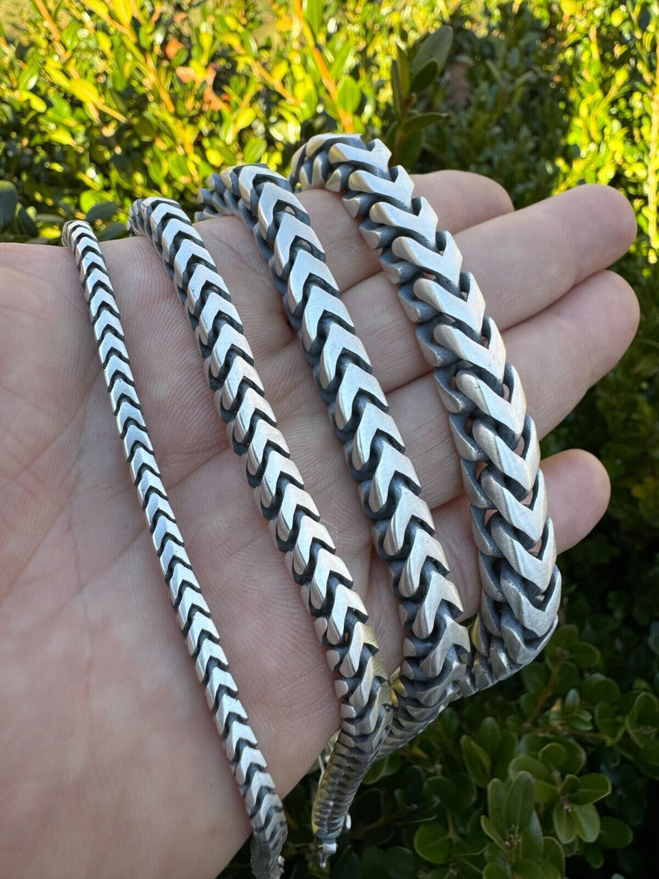 Modern Franco Link Bracelet W. Box Lock - 925 Sterling Silver Oxidized Gunmetal - 7"-9" - 4mm-10mm