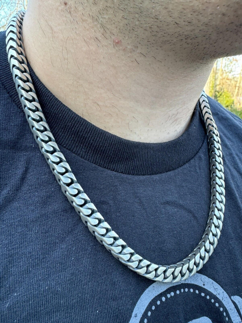 Modern Franco Link Chain Necklace W. Box Lock - Oxidized 925 Sterling Silver - 18"-30" - 4mm-10mm