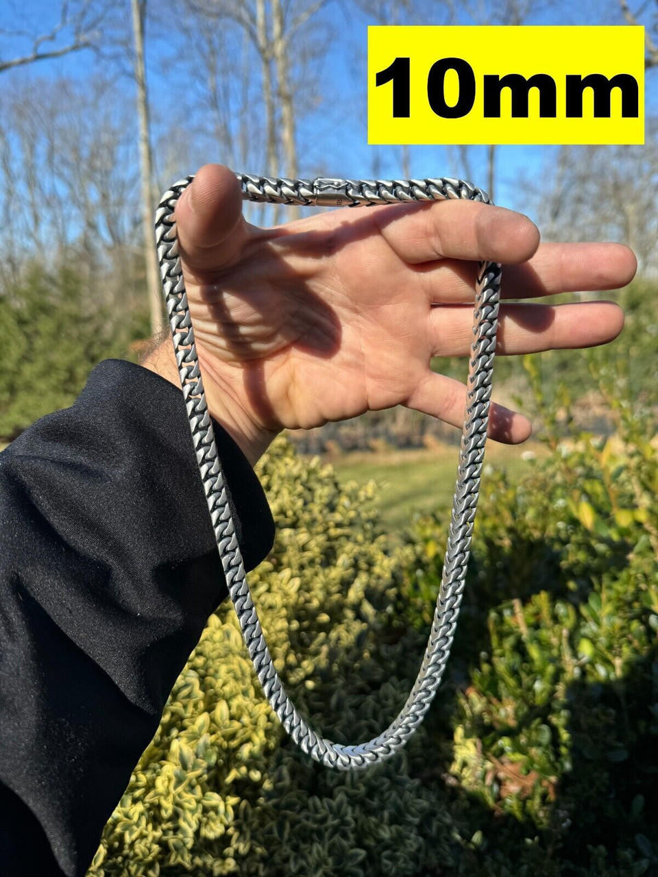 Modern Franco Link Chain Necklace W. Box Lock - Oxidized 925 Sterling Silver - 18"-30" - 4mm-10mm