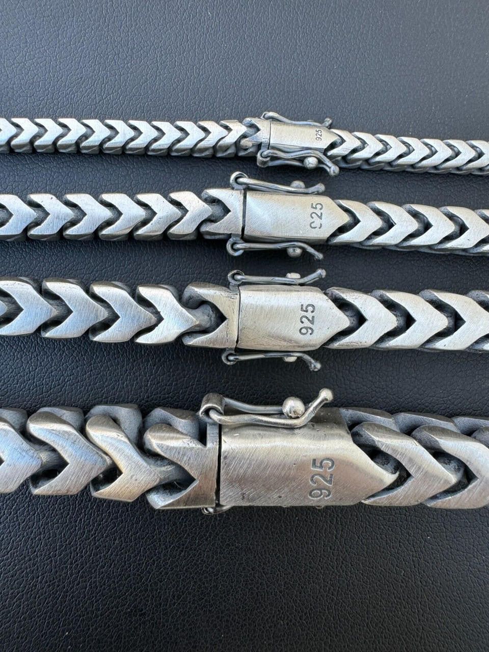 Modern Franco Link Chain Necklace W. Box Lock - Oxidized 925 Sterling Silver - 18"-30" - 4mm-10mm