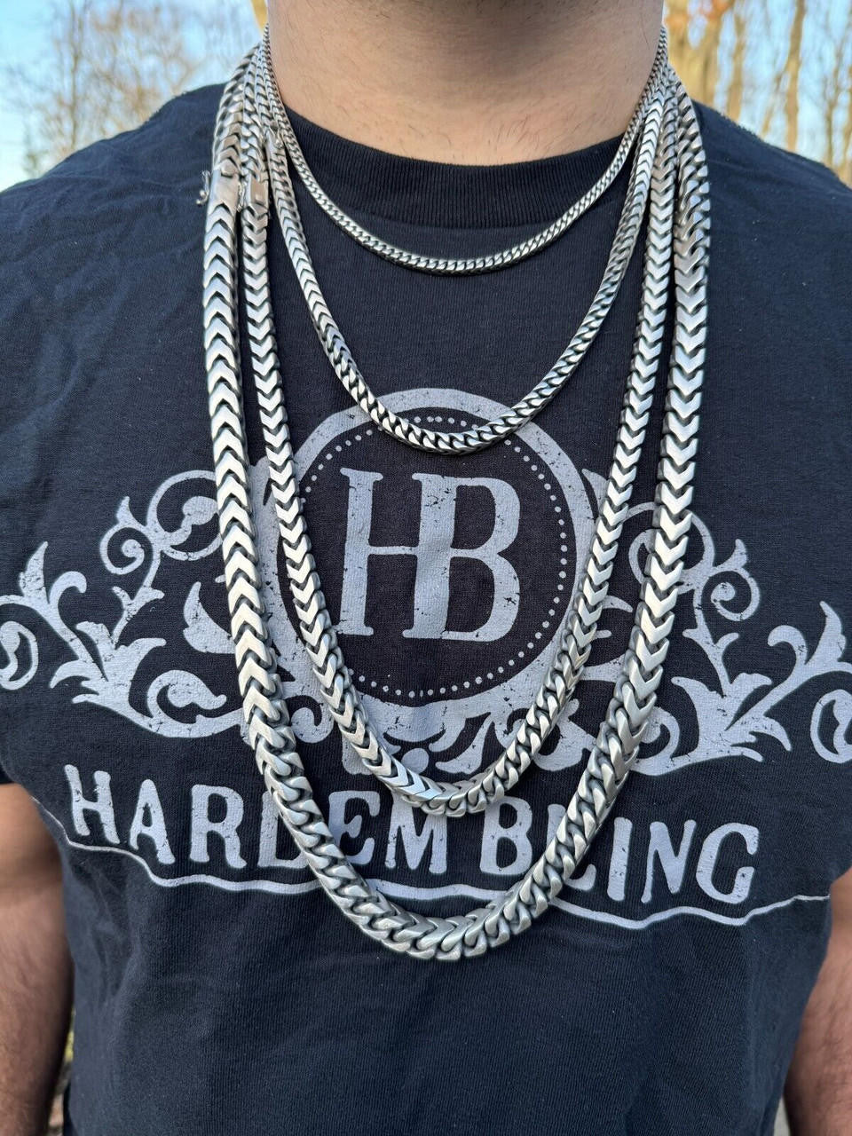 Modern Franco Link Chain Necklace W. Box Lock - Oxidized 925 Sterling Silver - 18"-30" - 4mm-10mm