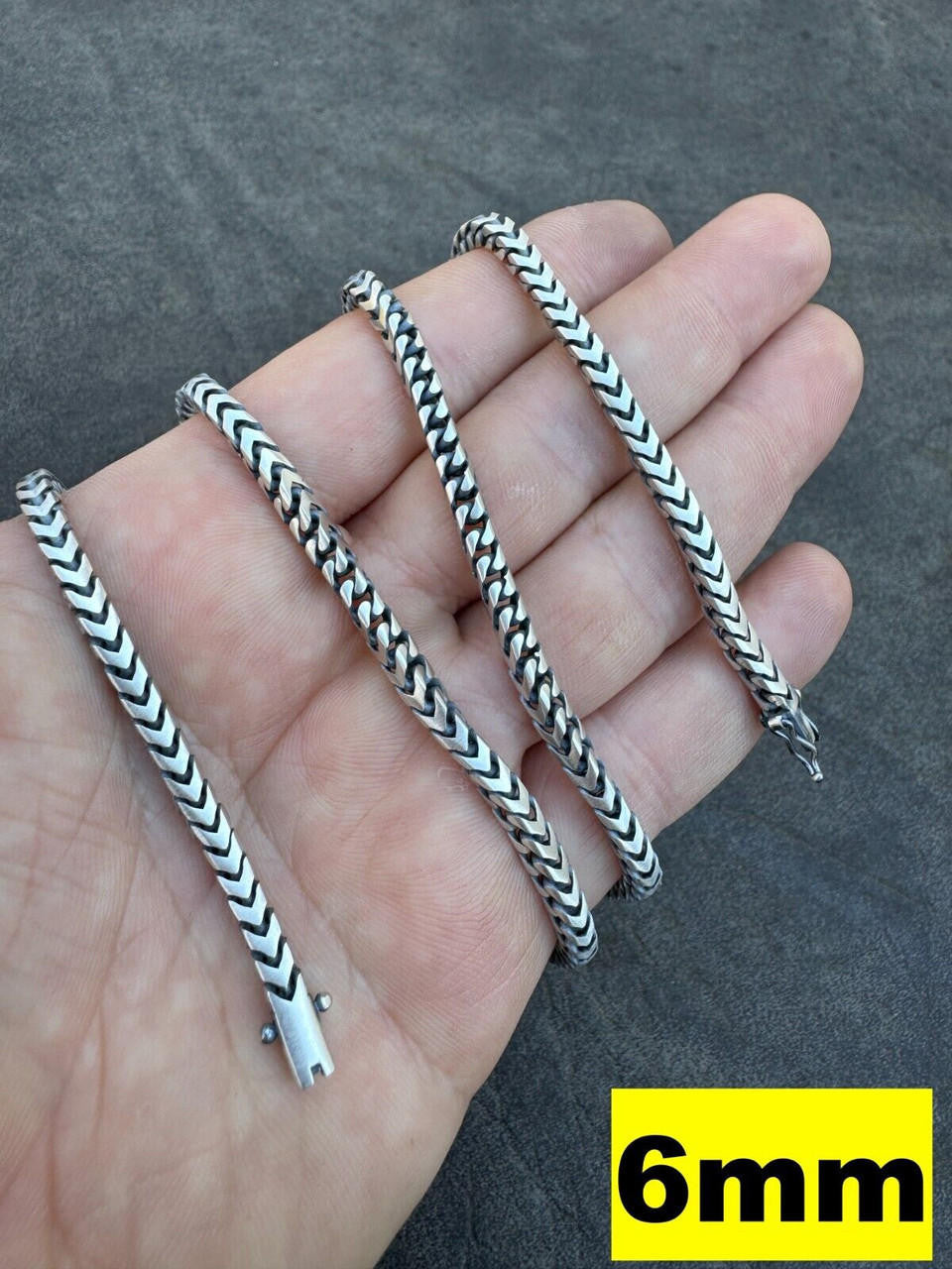 Modern Franco Link Chain Necklace W. Box Lock - Oxidized 925 Sterling Silver - 18"-30" - 4mm-10mm