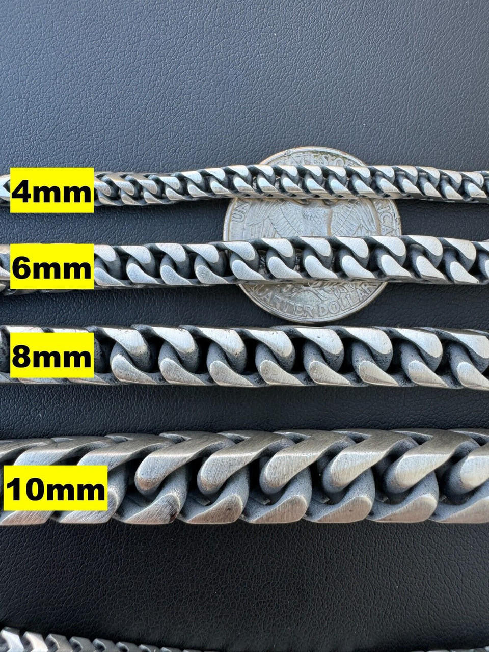 Modern Franco Link Chain Necklace W. Box Lock - Oxidized 925 Sterling Silver - 18"-30" - 4mm-10mm