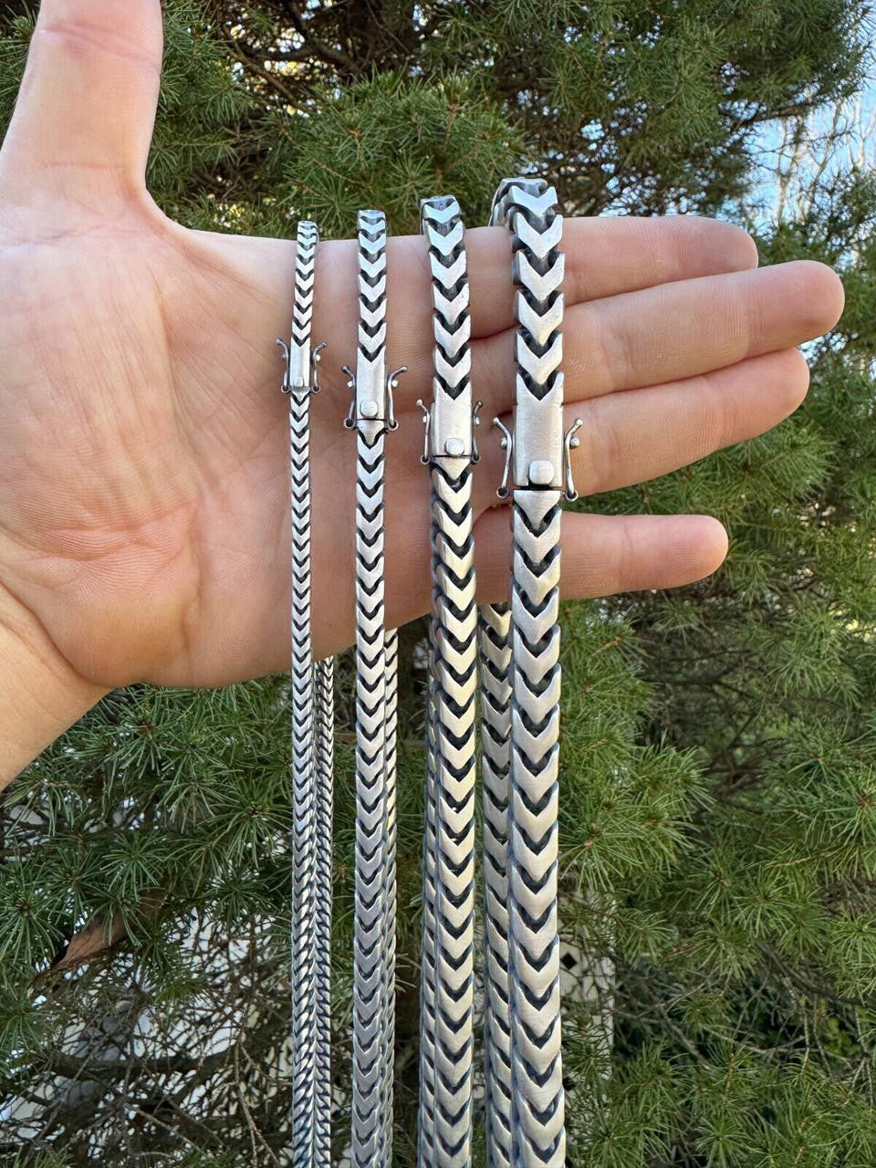 Modern Franco Link Chain Necklace W. Box Lock - Oxidized 925 Sterling Silver - 18"-30" - 4mm-10mm