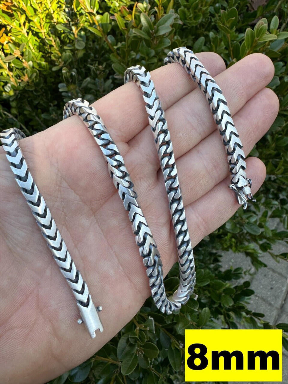 Modern Franco Link Chain Necklace W. Box Lock - Oxidized 925 Sterling Silver - 18"-30" - 4mm-10mm