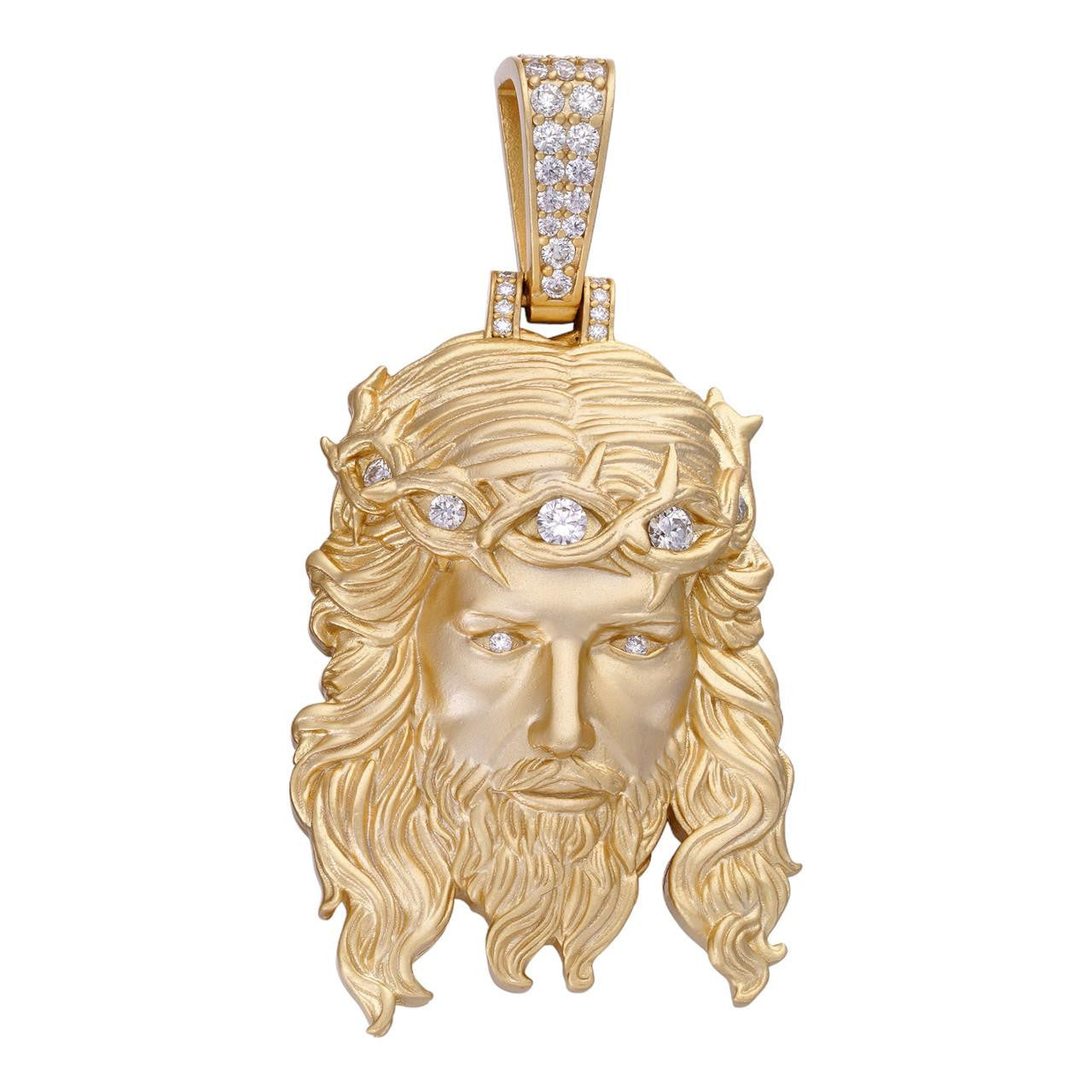 MOISSANITE #1 Bestseller Jesus Piece Pendant - Sandblasted Matte Finish 14k Gold Vermeil 925 Silver - 3 Sizes 1.5"-3"