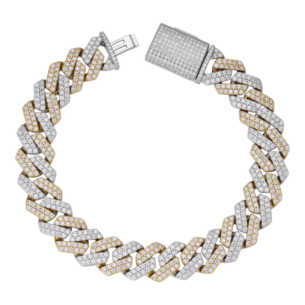 MOISSANITE #1 Bestseller Miami Cuban Link Prong Bracelet Iced Out - 14k Gold Vermeil & 925 Silver - 8mm-20mm - 6" - 9"
