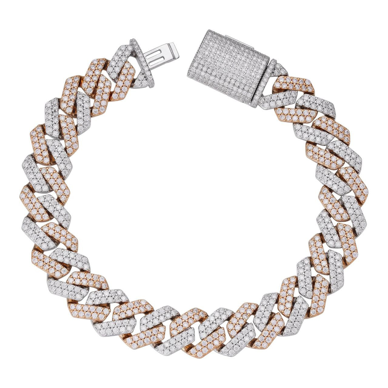 MOISSANITE #1 Bestseller Miami Cuban Link Prong Bracelet Iced Out - 14k Rose Gold Vermeil & 925 Silver - 8mm-20mm - 6" - 9"