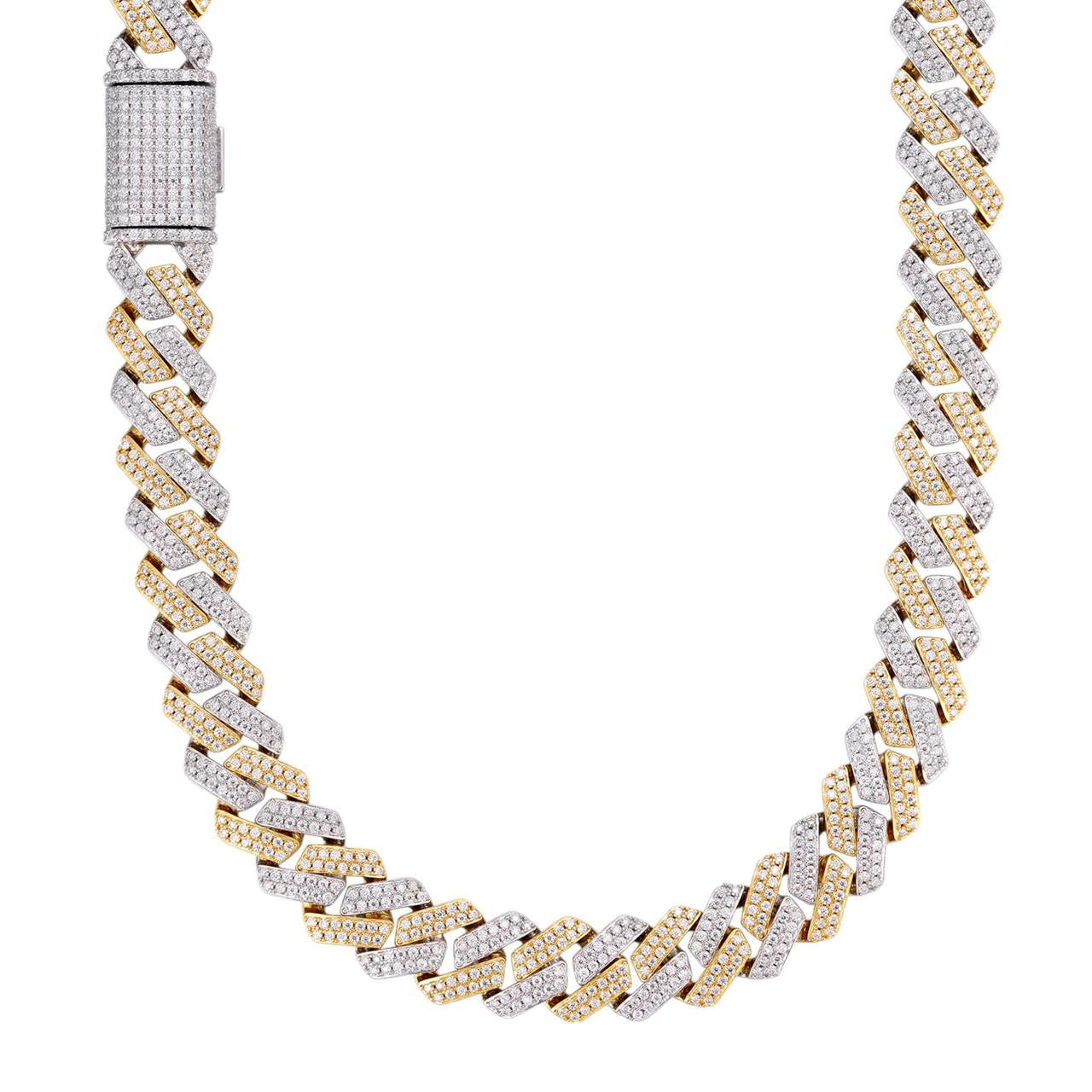 MOISSANITE #1 Bestseller Miami Cuban Link Prong Chain Necklace Iced Out - 14k Gold Vermeil & 925 Silver - 8mm-20mm - 16" - 30"