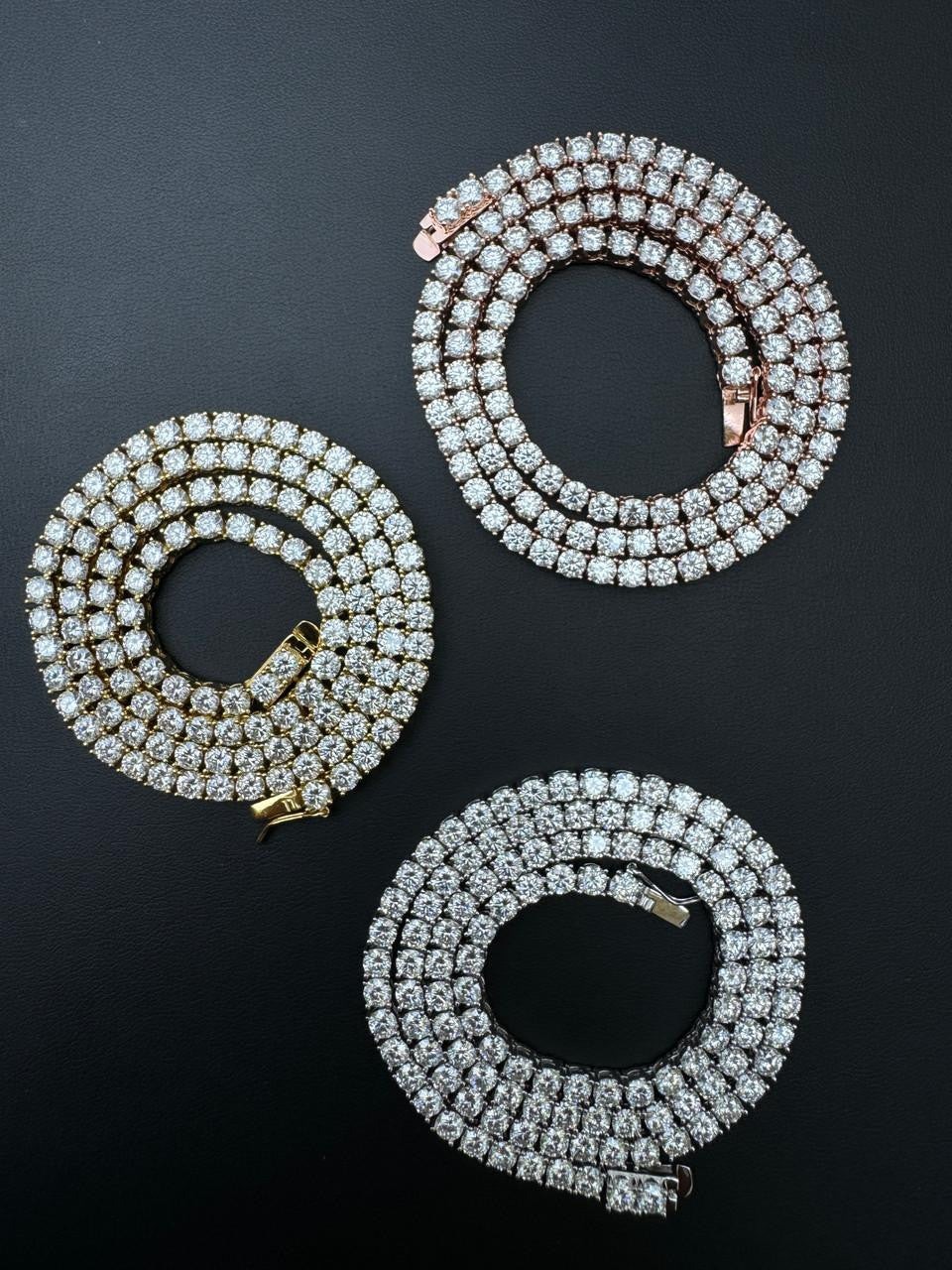 MOISSANITE #1 BESTSELLER Tennis Chain Necklace Iced Out - 14k Gold Vermeil, Rose Gold Vermeil Or 925 Silver - 3mm-7mm - 16"-30"