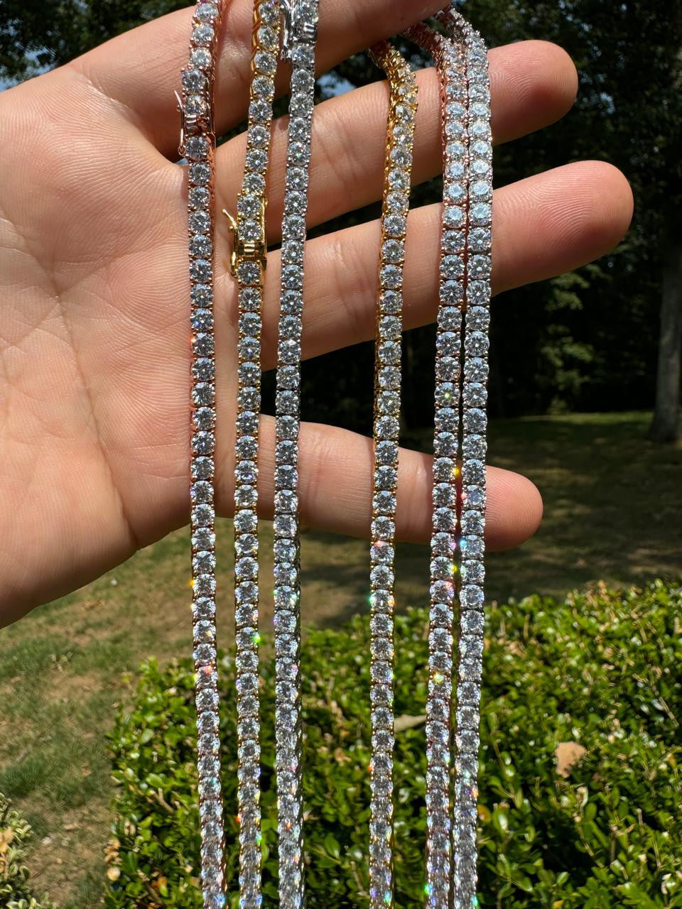 MOISSANITE #1 BESTSELLER Tennis Chain Necklace Iced Out - 14k Gold Vermeil, Rose Gold Vermeil Or 925 Silver - 3mm-7mm - 16"-30"