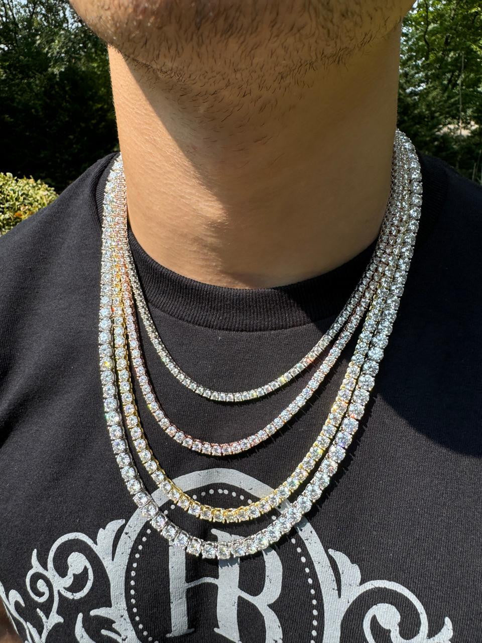 MOISSANITE #1 BESTSELLER Tennis Chain Necklace Iced Out - 14k Gold Vermeil, Rose Gold Vermeil Or 925 Silver - 3mm-7mm - 16"-30"