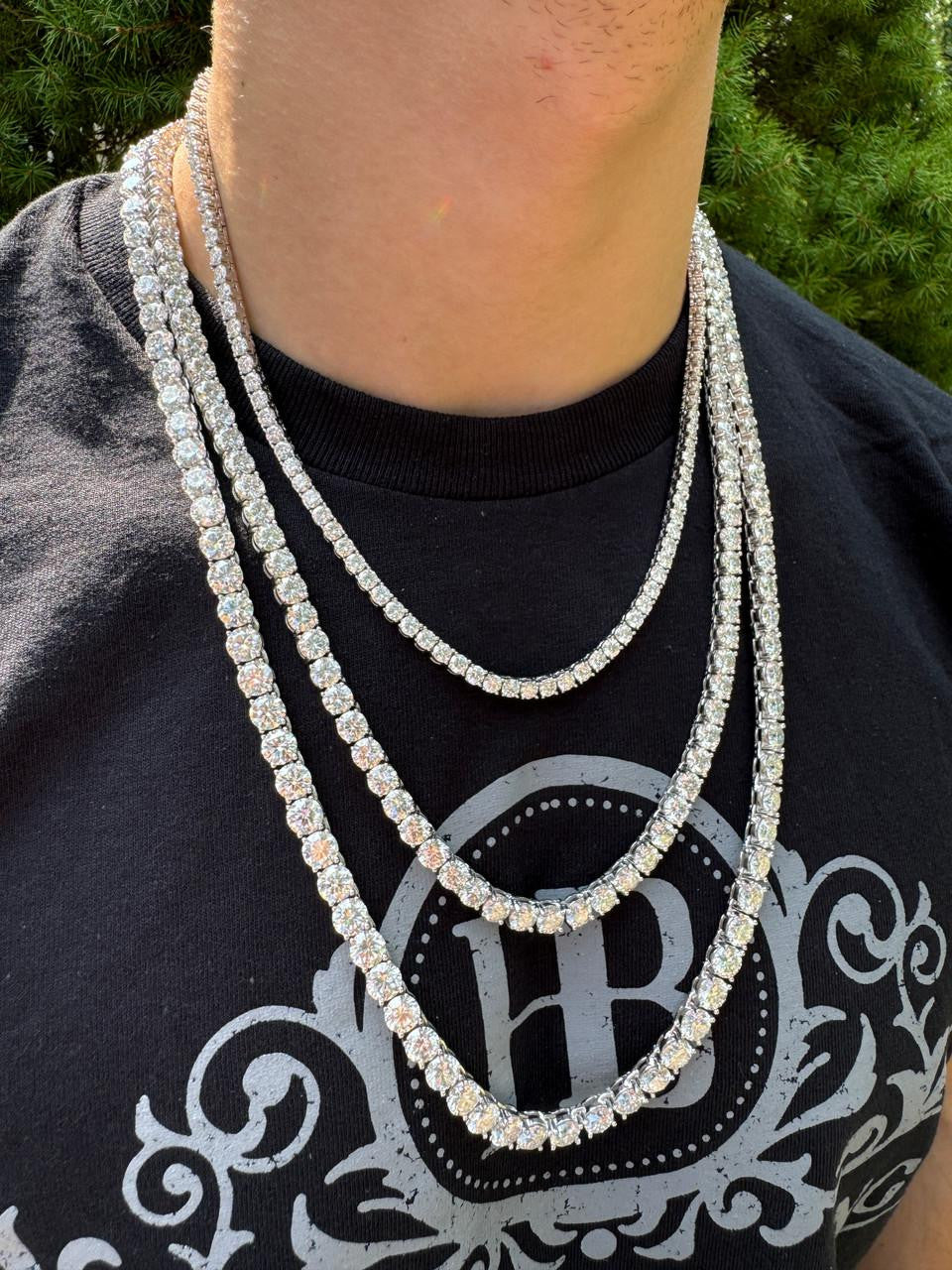MOISSANITE #1 BESTSELLER Tennis Chain Necklace Iced Out - 14k Gold Vermeil, Rose Gold Vermeil Or 925 Silver - 3mm-7mm - 16"-30"