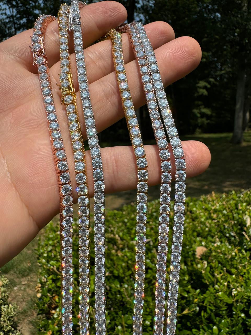 MOISSANITE #1 BESTSELLER Tennis Chain Necklace Iced Out - 14k Gold Vermeil, Rose Gold Vermeil Or 925 Silver - 3mm-7mm - 16"-30"