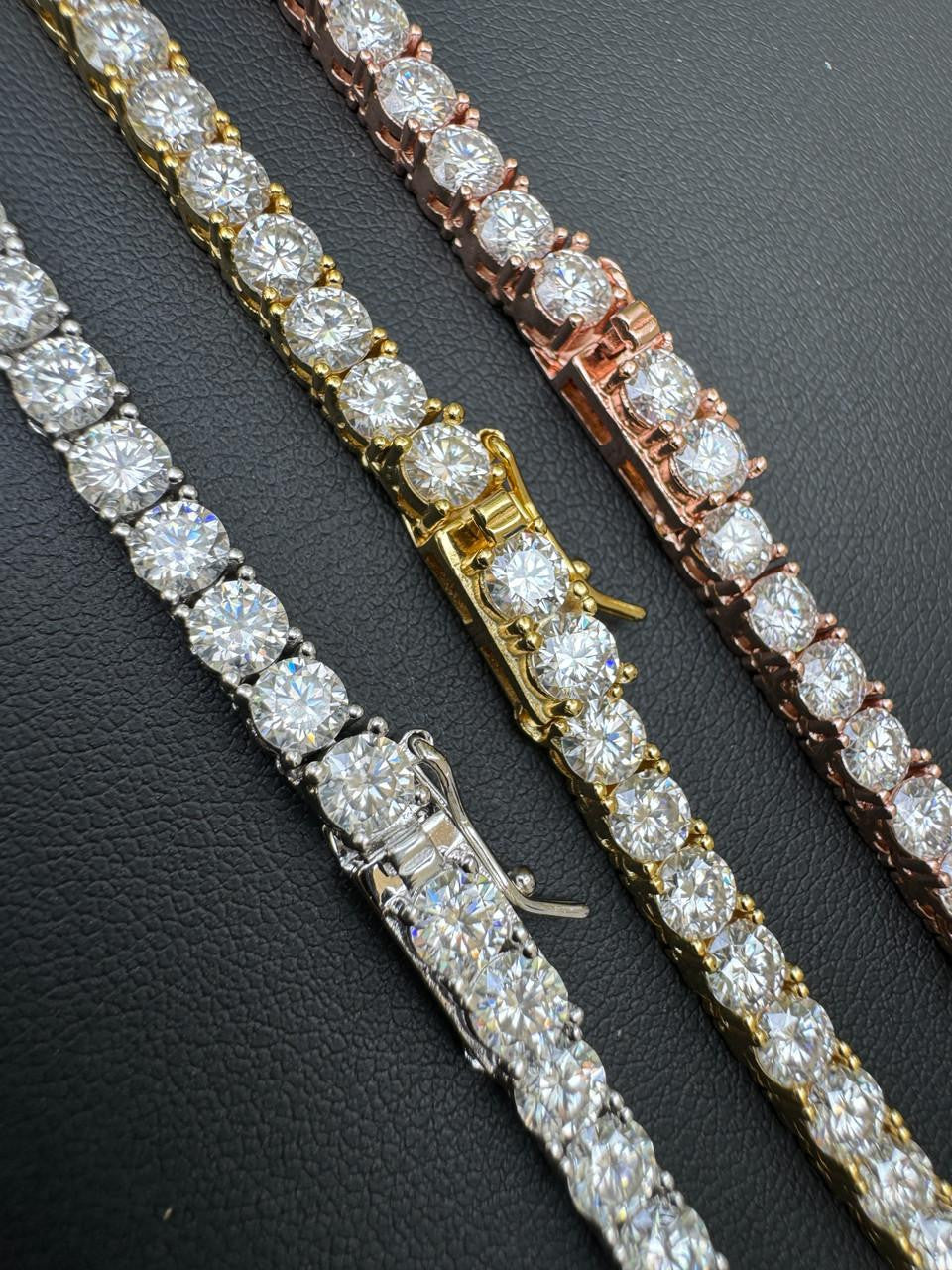 MOISSANITE #1 BESTSELLER Tennis Chain Necklace Iced Out - 14k Gold Vermeil, Rose Gold Vermeil Or 925 Silver - 3mm-7mm - 16"-30"