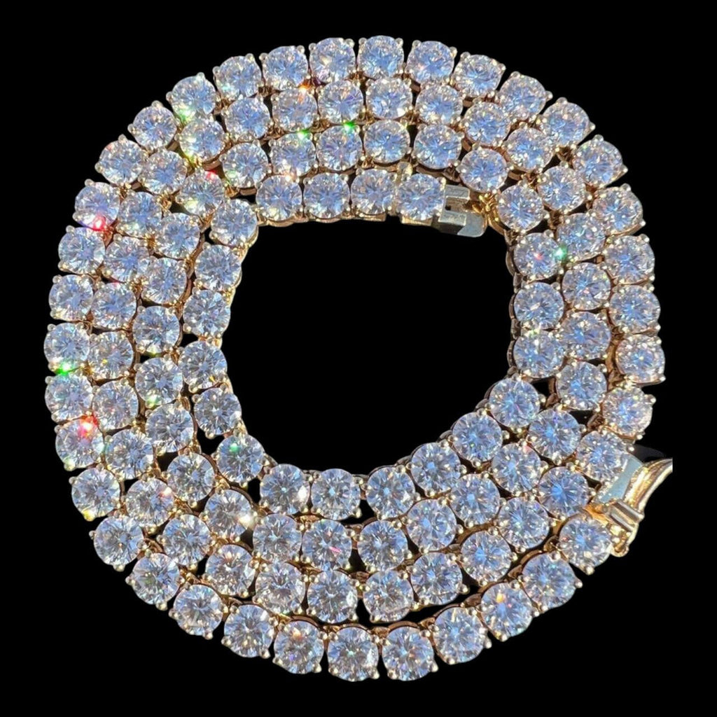 MOISSANITE #1 BESTSELLER Tennis Chain Necklace Or Bracelet Iced Out - 10k Yellow Gold - 2mm-5mm - 6"-30"