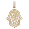 MOISSANITE 100 Evil Eyes Hamsa Hand Iced Out Pendant - 14k Gold Vermeil 925 Silver - 3 Sizes 1.25"-3"