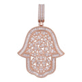 MOISSANITE 100 Evil Eyes Hamsa Hand Iced Out Pendant - 14k Rose Gold Vermeil 925 Silver - 3 Sizes 1.25"-3"