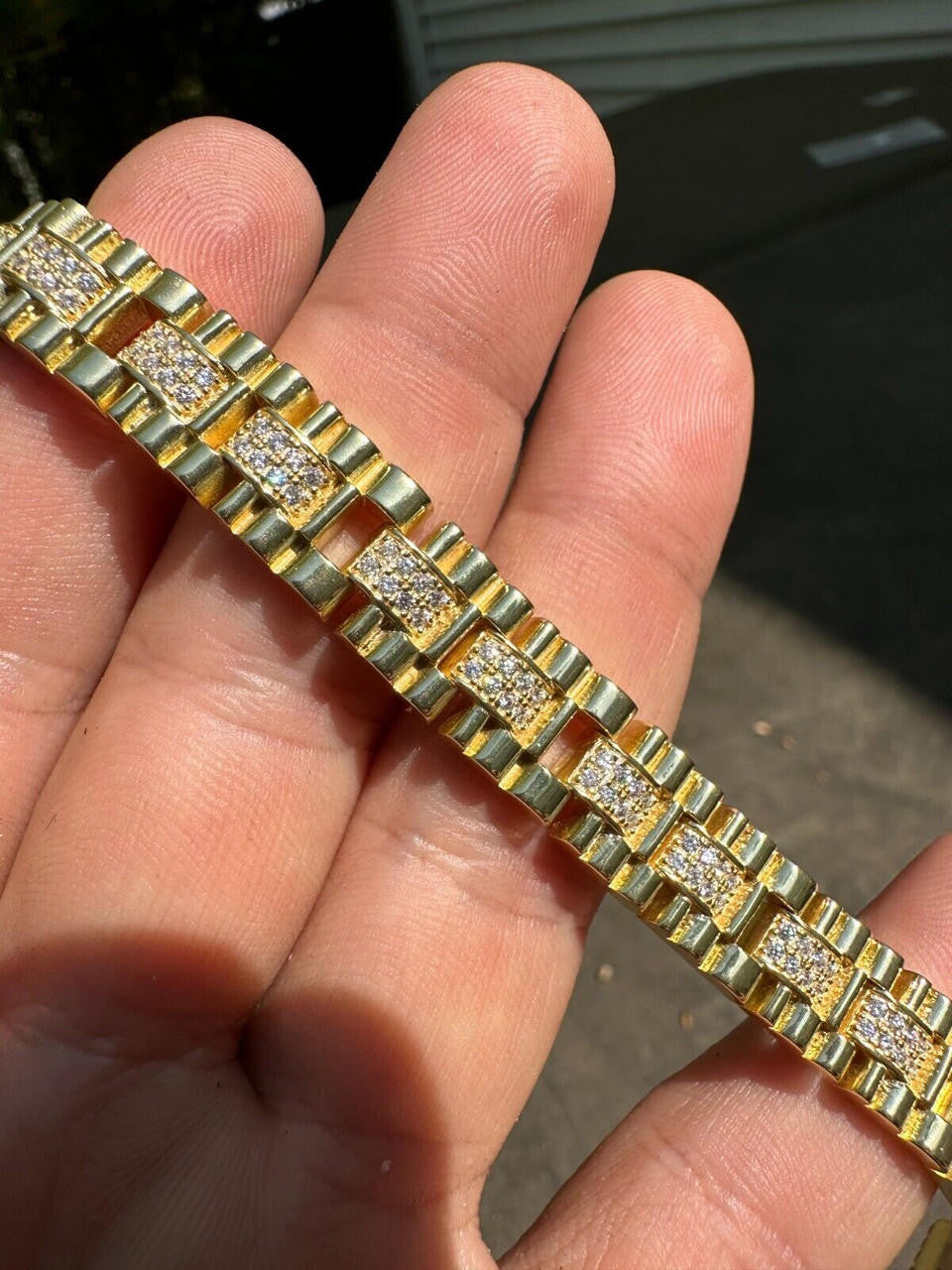 MOISSANITE Everyday Classic Presidential Custom Link Bracelet Iced Out - 14k Gold Vermeil 925 Silver - 10mm - 7.5"-8.5"