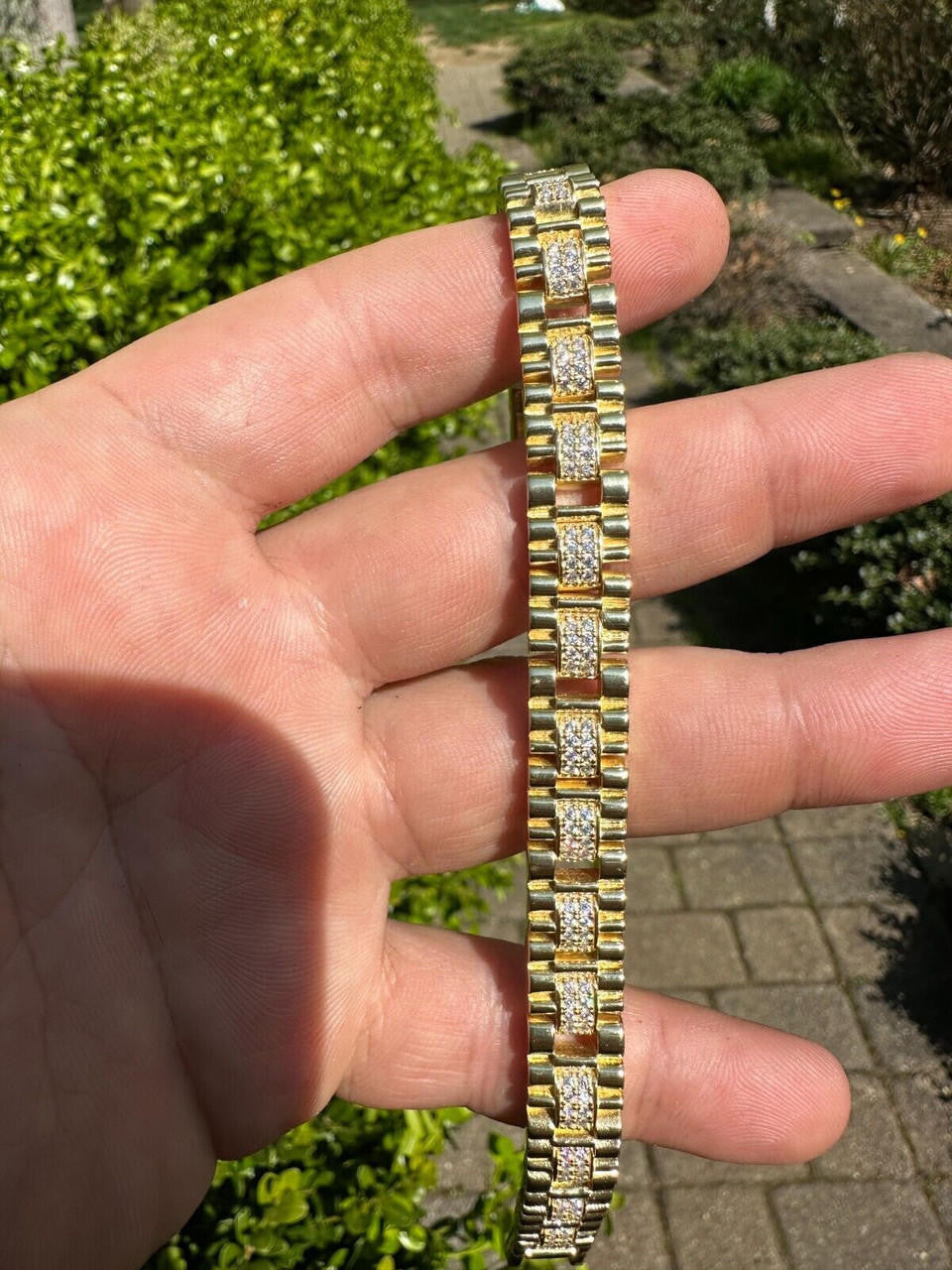 MOISSANITE Everyday Classic Presidential Custom Link Bracelet Iced Out - 14k Gold Vermeil 925 Silver - 10mm - 7.5"-8.5"