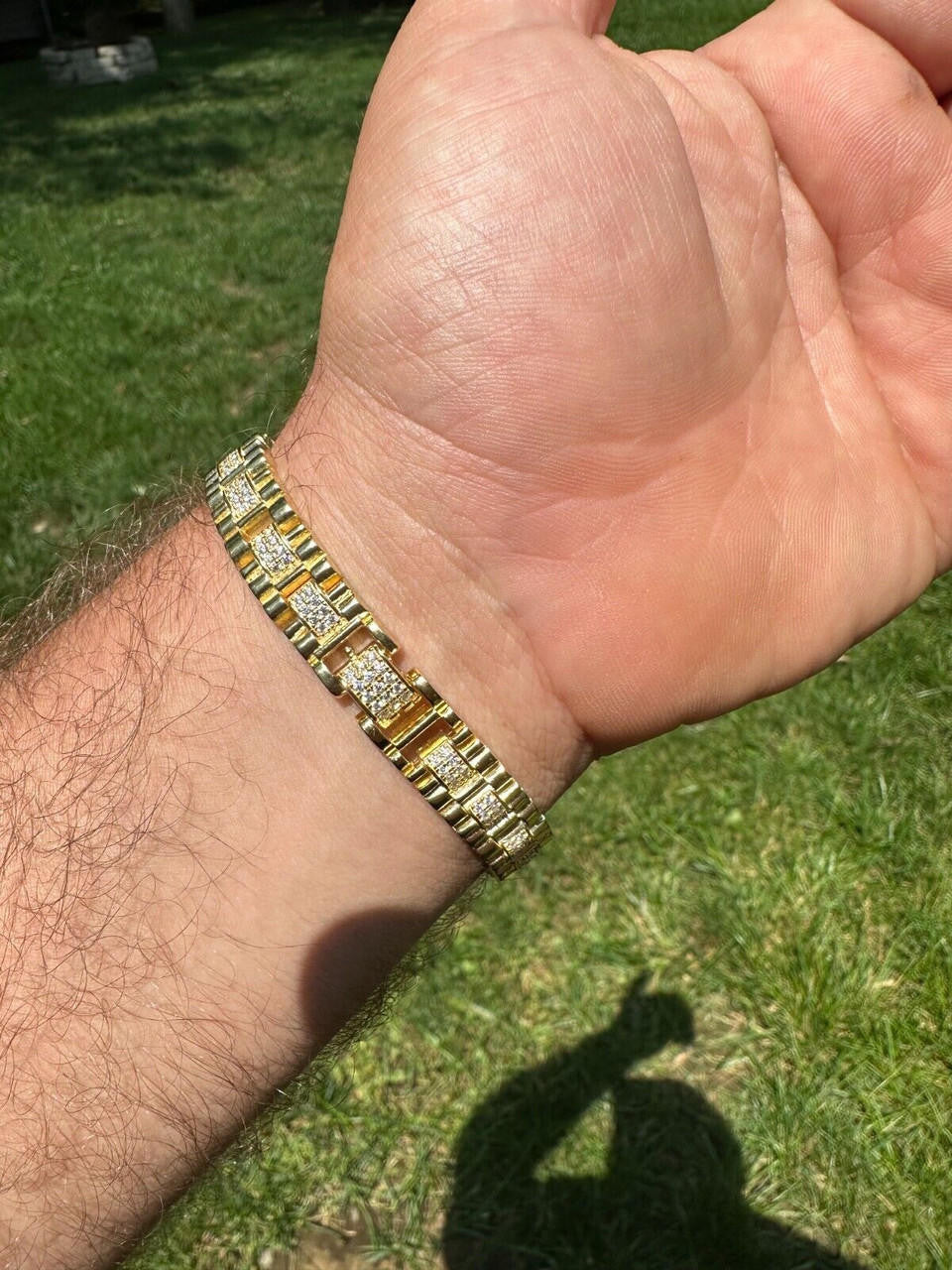 MOISSANITE Everyday Classic Presidential Custom Link Bracelet Iced Out - 14k Gold Vermeil 925 Silver - 10mm - 7.5"-8.5"