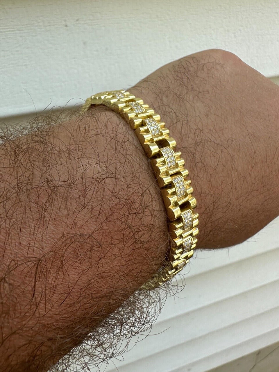 MOISSANITE Everyday Classic Presidential Custom Link Bracelet Iced Out - 14k Gold Vermeil 925 Silver - 10mm - 7.5"-8.5"