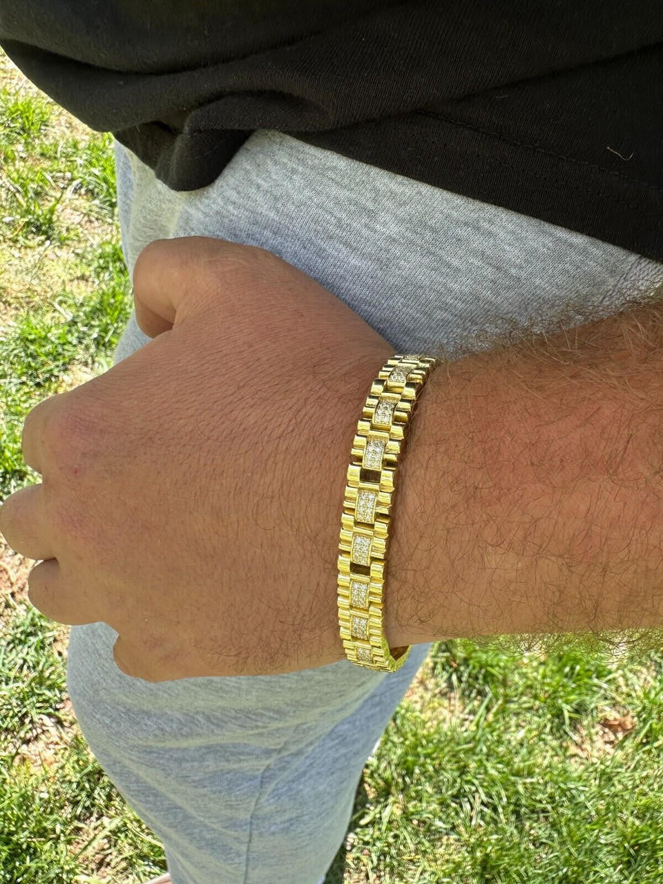 MOISSANITE Everyday Classic Presidential Custom Link Bracelet Iced Out - 14k Gold Vermeil 925 Silver - 10mm - 7.5"-8.5"