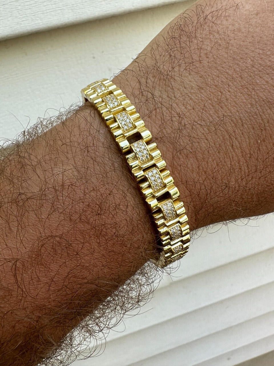 MOISSANITE Everyday Classic Presidential Custom Link Bracelet Iced Out - 14k Gold Vermeil 925 Silver - 10mm - 7.5"-8.5"