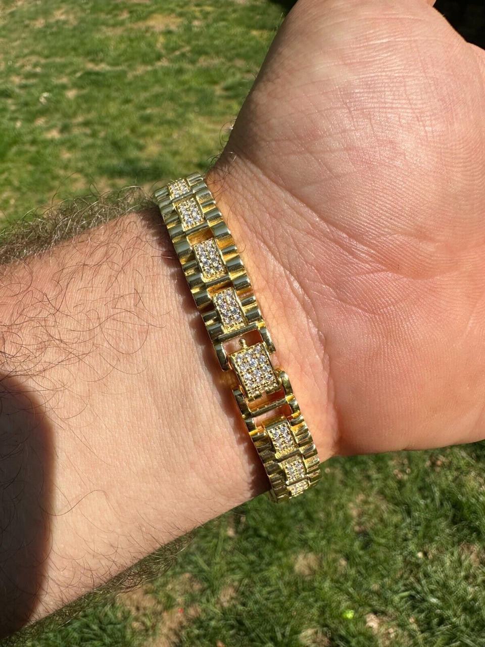 MOISSANITE Everyday Classic Presidential Custom Link Bracelet Iced Out - 14k Gold Vermeil 925 Silver - 10mm - 7.5"-8.5"