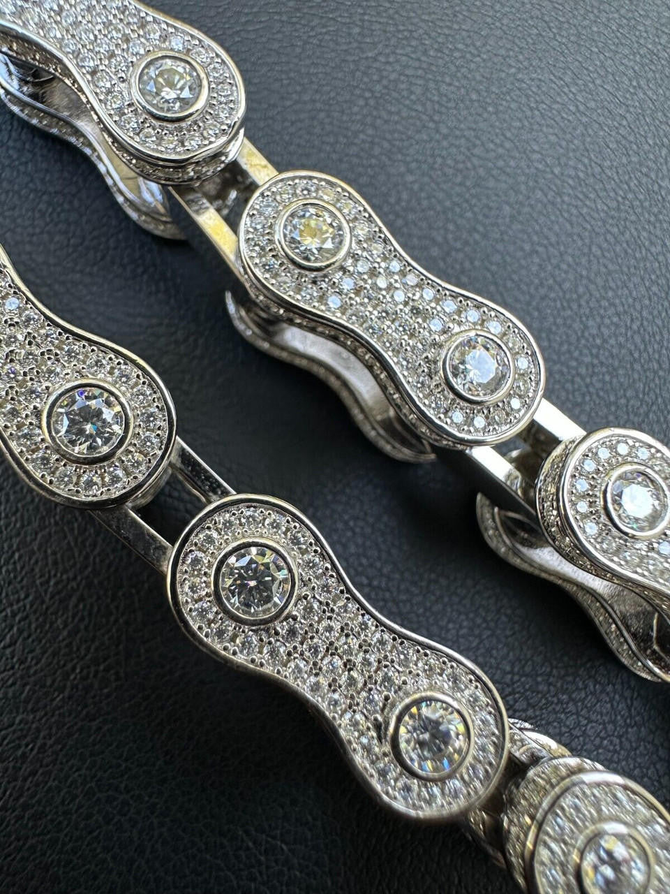 MOISSANITE Bicycle Link Chain Bracelet Iced Out - 925 Silver - 12mm - 6.5" - 8.5"