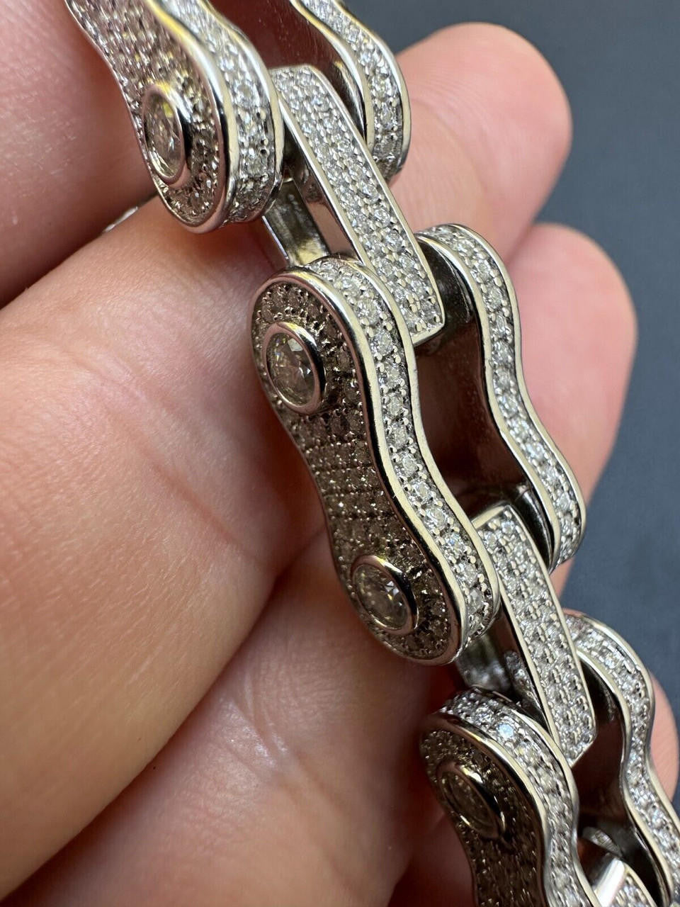 MOISSANITE Bicycle Link Chain Bracelet Iced Out - 925 Silver - 12mm - 6.5" - 8.5"