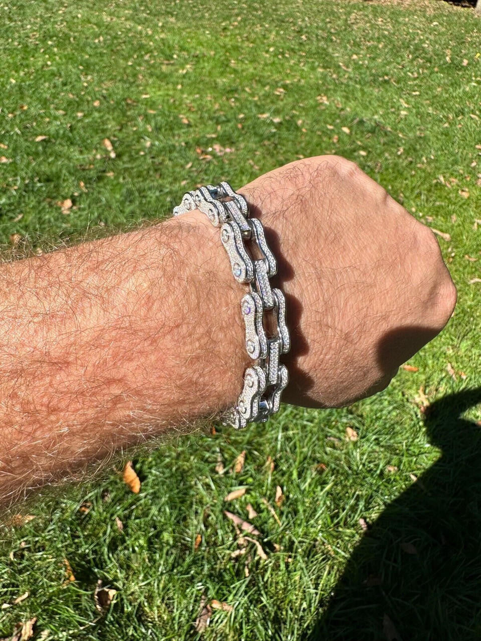 MOISSANITE Bicycle Link Chain Bracelet Iced Out - 925 Silver - 12mm - 6.5" - 8.5"