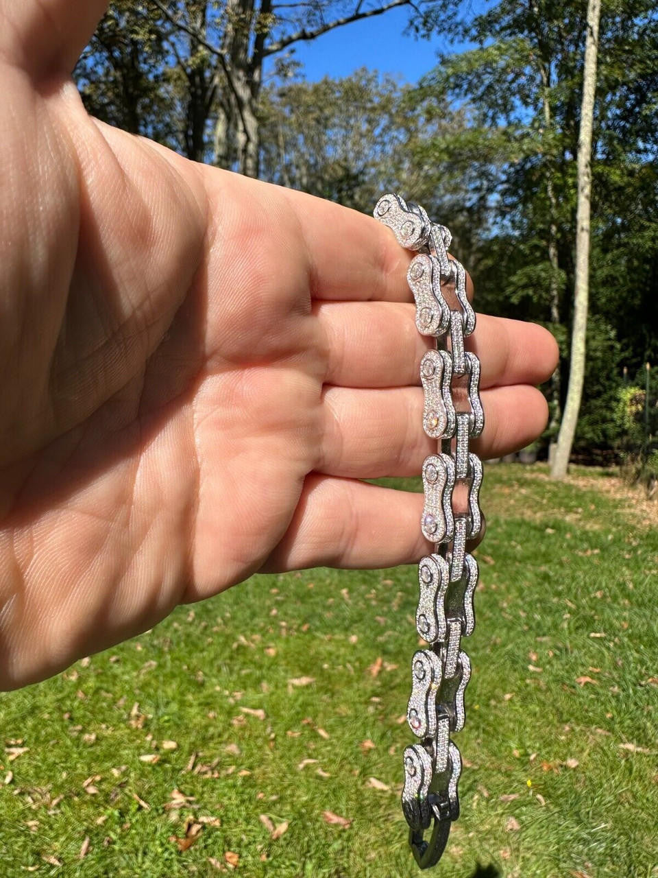 MOISSANITE Bicycle Link Chain Bracelet Iced Out - 925 Silver - 12mm - 6.5" - 8.5"