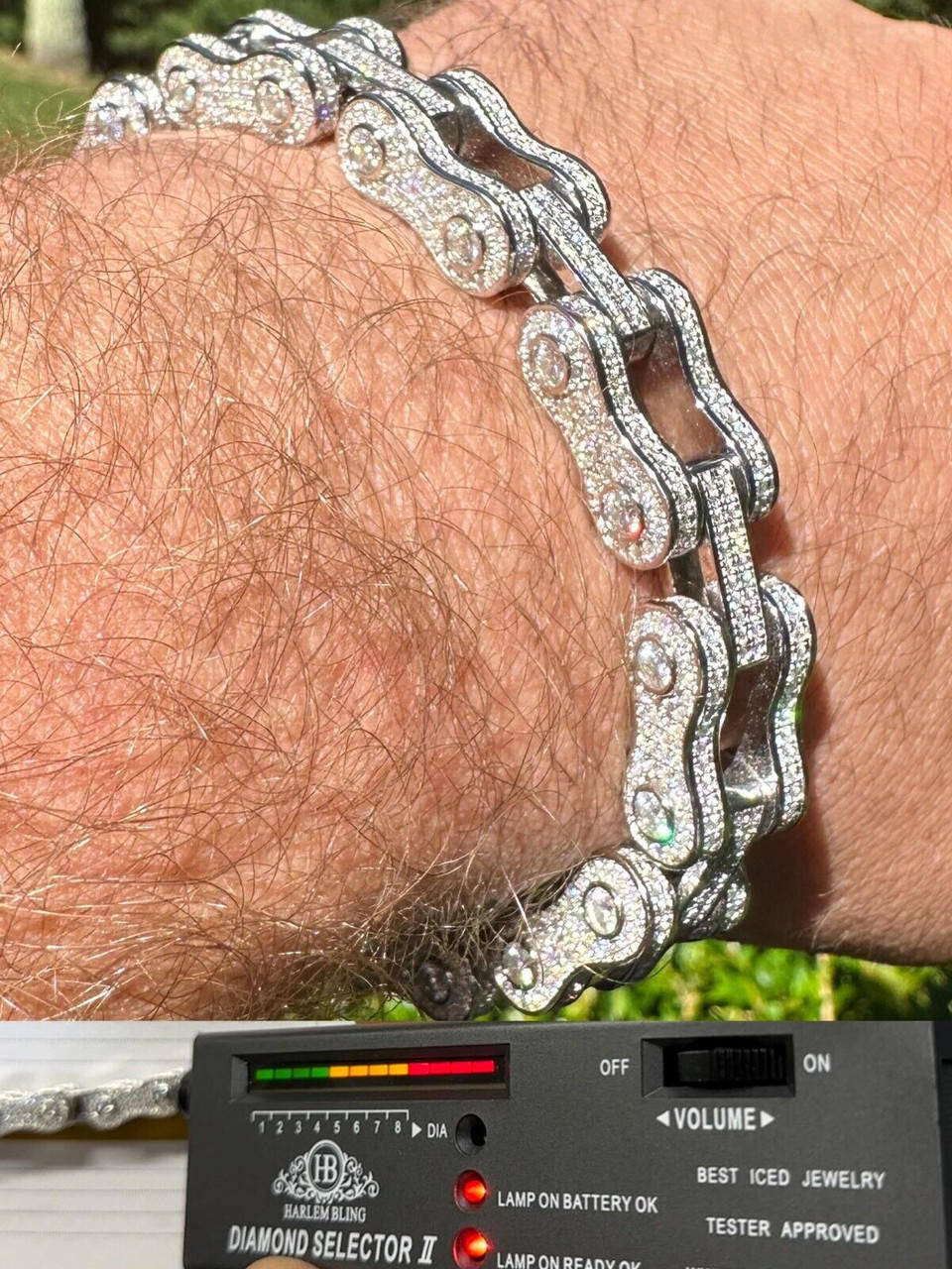 MOISSANITE Bicycle Link Chain Bracelet Iced Out - 925 Silver - 12mm - 6.5" - 8.5"