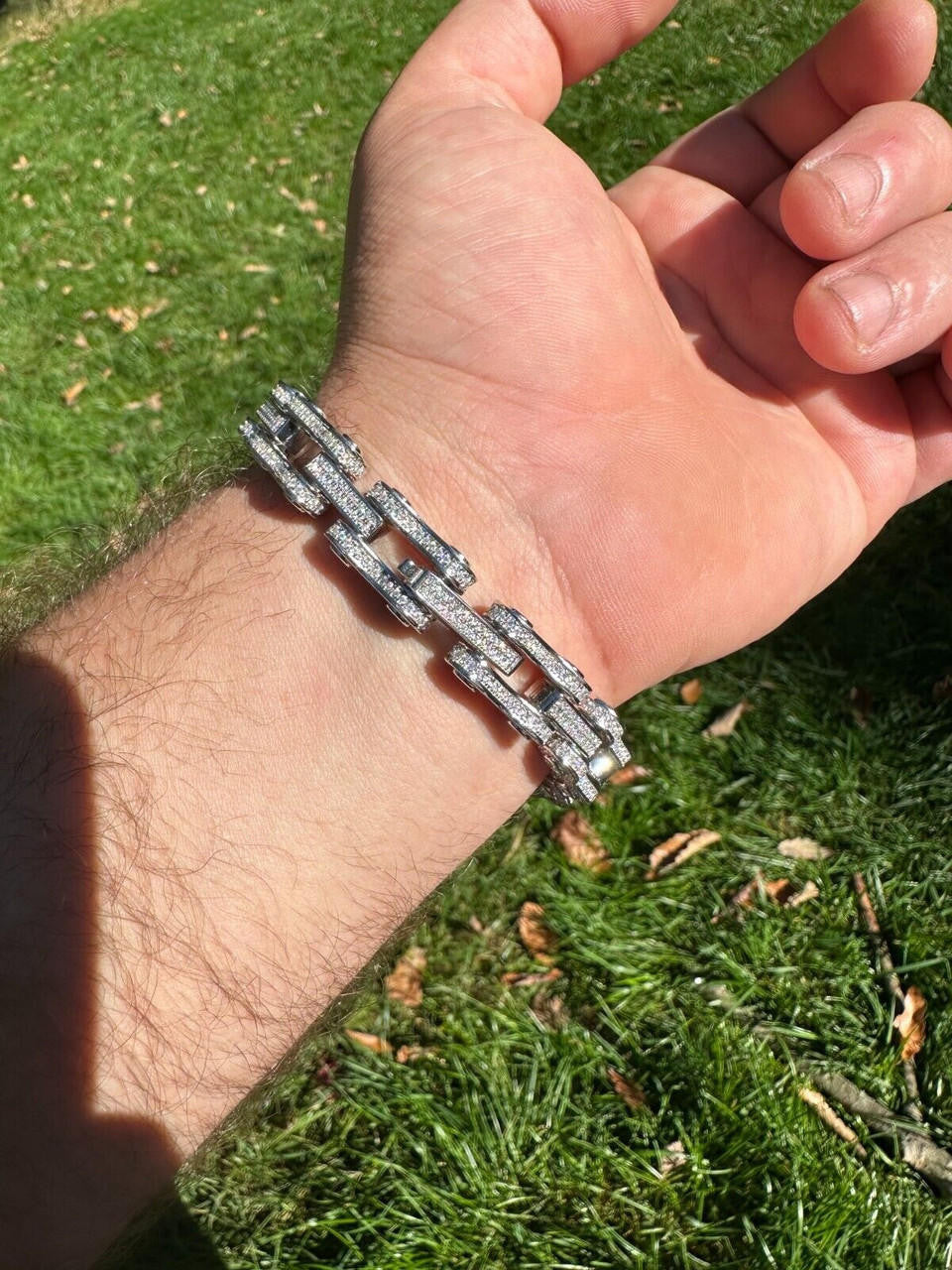 MOISSANITE Bicycle Link Chain Bracelet Iced Out - 925 Silver - 12mm - 6.5" - 8.5"