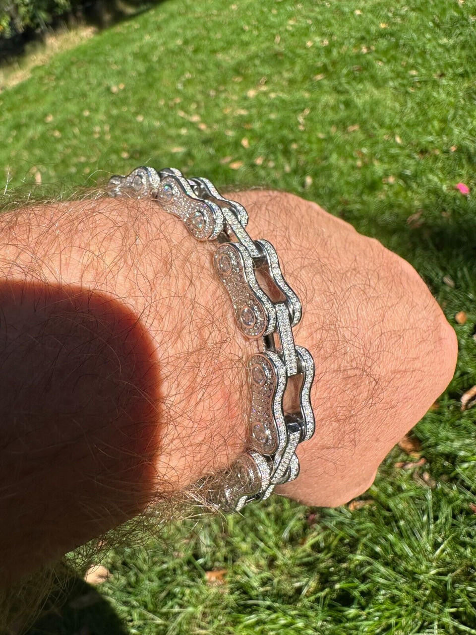 MOISSANITE Bicycle Link Chain Bracelet Iced Out - 925 Silver - 12mm - 6.5" - 8.5"