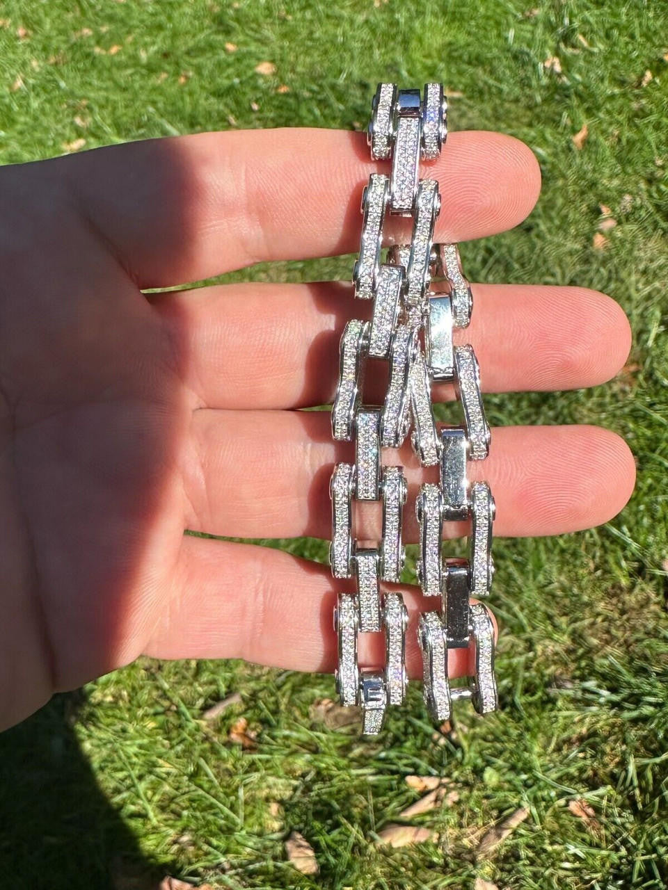 MOISSANITE Bicycle Link Chain Bracelet Iced Out - 925 Silver - 12mm - 6.5" - 8.5"
