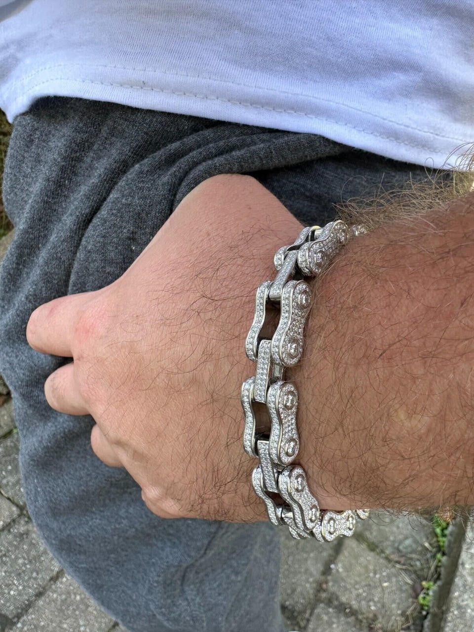 MOISSANITE Bicycle Link Chain Bracelet Iced Out - 925 Silver - 12mm - 6.5" - 8.5"