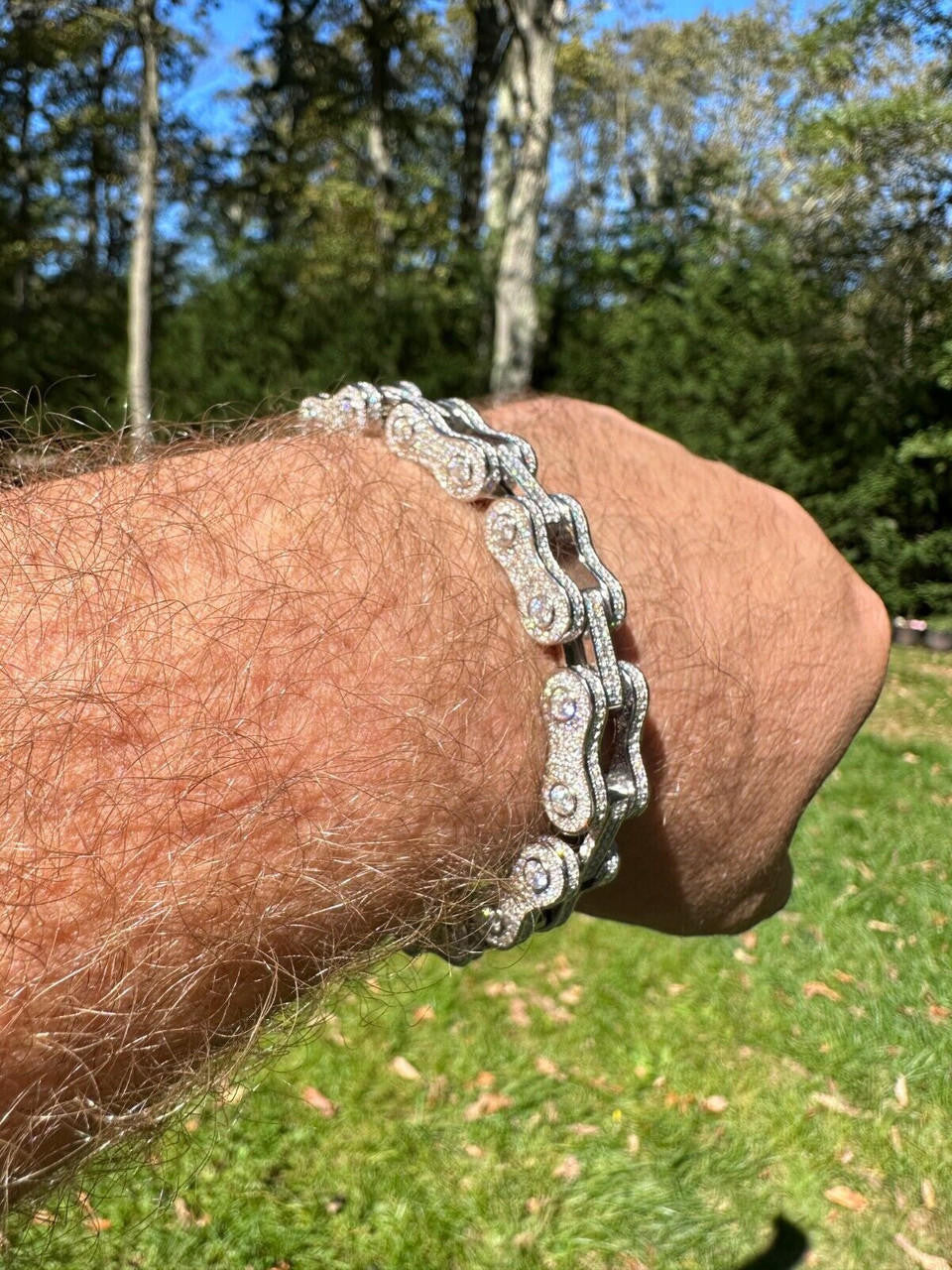 MOISSANITE Bicycle Link Chain Bracelet Iced Out - 925 Silver - 12mm - 6.5" - 8.5"