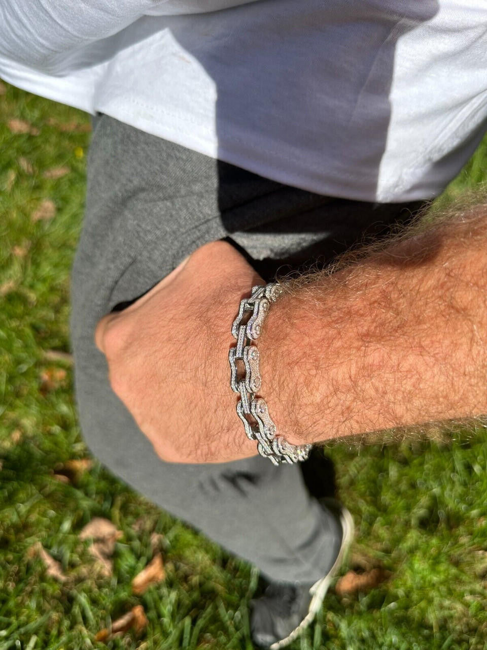 MOISSANITE Bicycle Link Chain Bracelet Iced Out - 925 Silver - 12mm - 6.5" - 8.5"