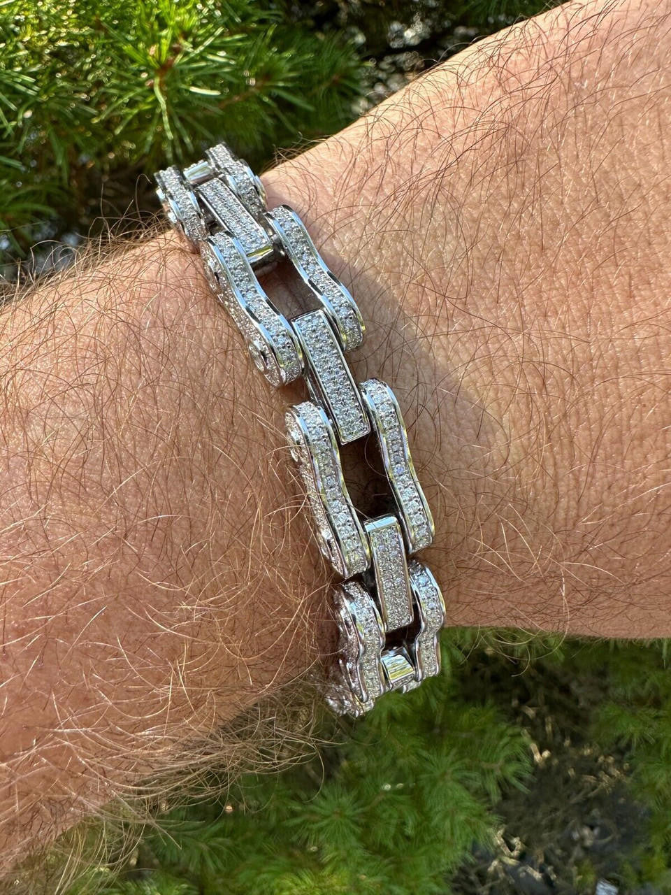 MOISSANITE Bicycle Link Chain Bracelet Iced Out - 925 Silver - 12mm - 6.5" - 8.5"