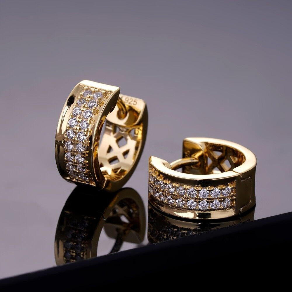 MOISSANITE Classic Small Huggie Iced Out Hoops - 14k Gold Vermeil 925 Silver - 12mm