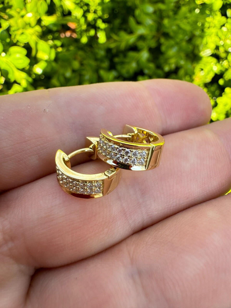 MOISSANITE Classic Small Huggie Iced Out Hoops - 14k Gold Vermeil 925 Silver - 12mm